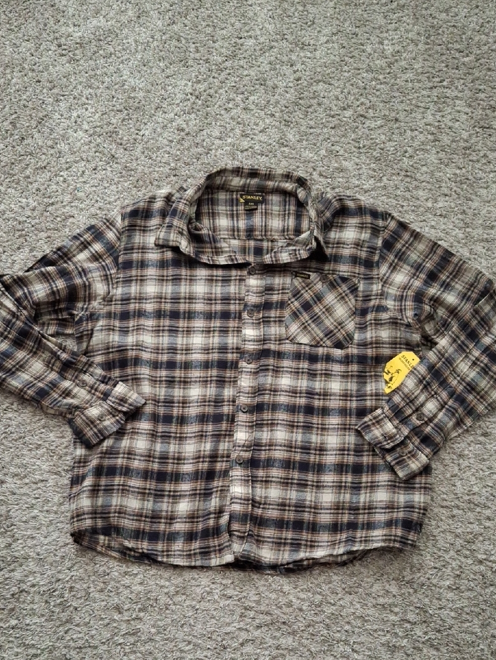 Stanley Plaid Flannel Shirt in Brown, Cream and Black- size 2XL